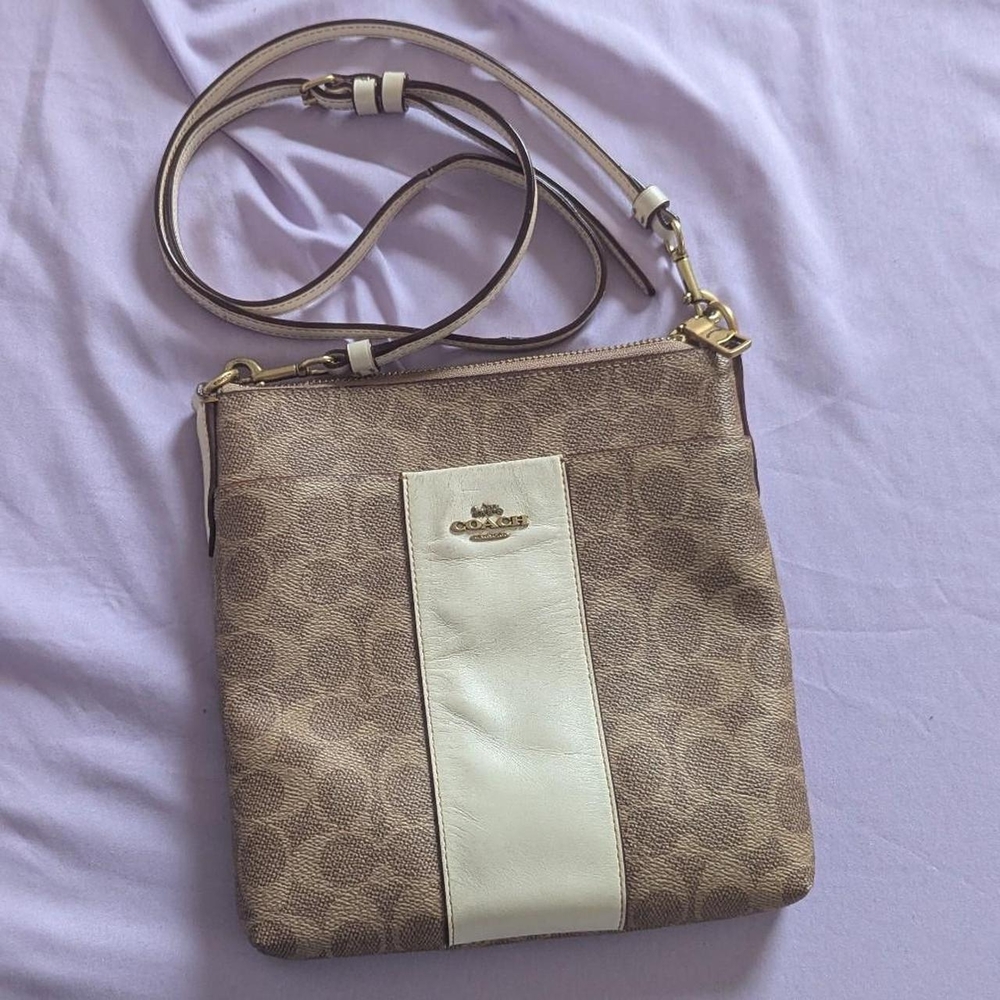 Coach Tan and Cream Signature Crossbody Bag